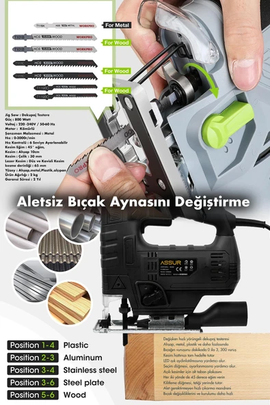 Assur 800 W Devir Ayarlı Dekupaj Testere Makinası - 3