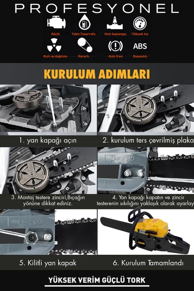 Assur 52 Cc Benzinli Ağaç Odun Dal Kesme 45 Cm Testere - 2