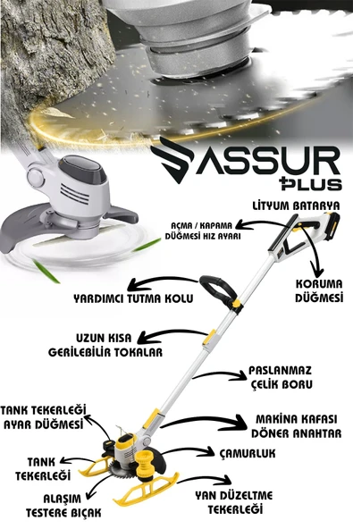 Assur Dijital Ekran Ot Çalı Çim Biçme Şarjlı Tırpan 9000r/min - 2