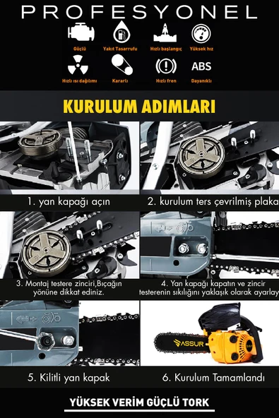 Assur 25cc Mini Benzinli Testere Ağaç Odun Dal Budama Ve Kesme Testeresi Hızar Motoru - 3