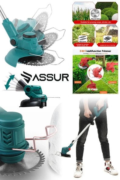 Assur 21V Çift Akü Uzatma Kollu Çalı Ot Çim Biçme Şarjlı Tırpan - 4