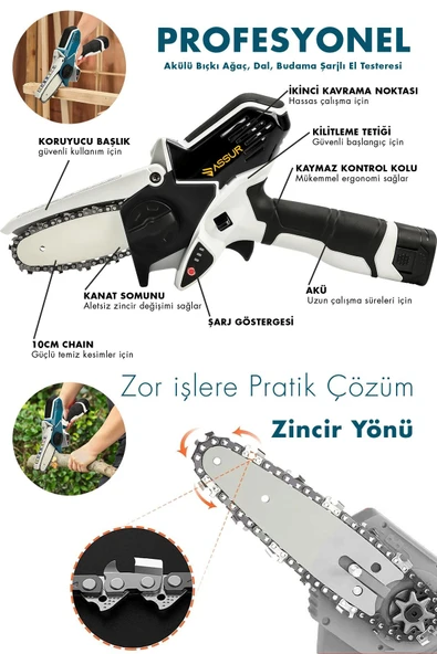 Assur 18V Çift Akülü Bıçkı Testere Dal Budama Makinesi Çantalı - 2