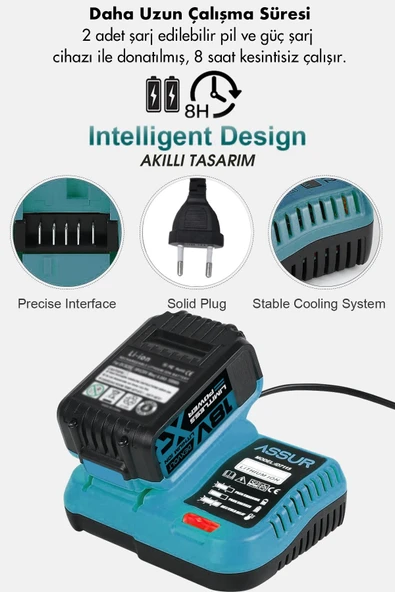Assur 18V Çift Akülü Çelik Şanzıman Dal Budama Makası & Testeresi 2 Li Set - 2