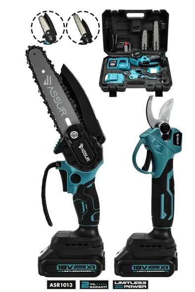 Assur 18V Çift Akülü Çelik Şanzıman Dal Budama Makası & Testeresi 2 Li Set ürün görseli 1