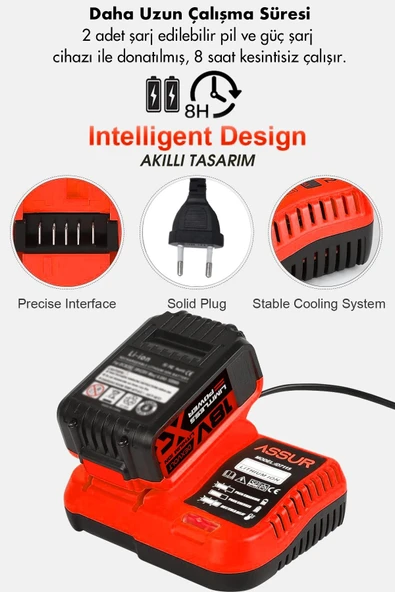 Assur 2'Li Set 18V 1.5Ah Çift Akülü Çelik Şanzıman Şarjlı Dal Budama testeresi ve budama makası - 2