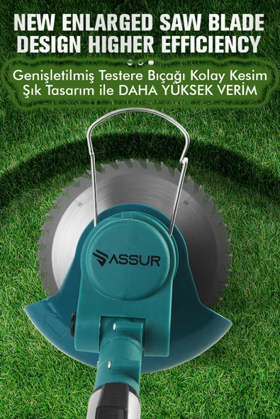 Assur 21V Çift Akü Uzatma Kollu Çalı Ot Çim Biçme Şarjlı Tırpan - 5