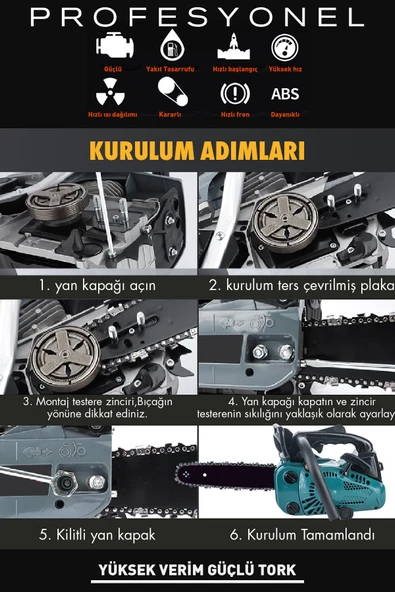 Assur 25cc Mini Benzinli Testere Ağaç Odun Dal Budama Ve Kesme Testeresi Hızar Motoru - 3