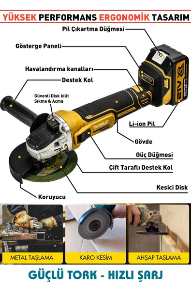 Assur 21V Çift Akülü Kömürsüz Şarjlı 125mm Avuç Taşlama - 2