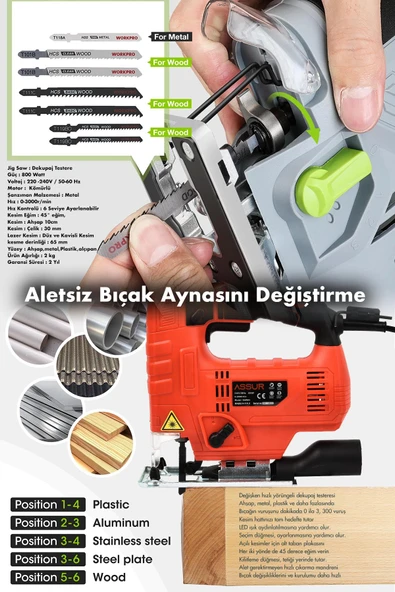 Assur 800 W Devir Ayarlı Dekupaj Testere Makinası - 3
