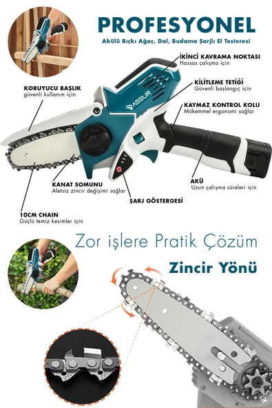 Assur 18V Çift Akülü Bıçkı Testere Dal Budama Makinesi Çantalı - 2