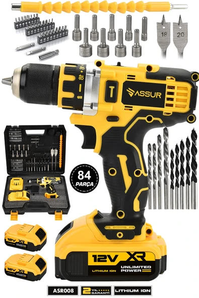 Assur 12V Çift Akü Şarjlı Matkap Metal Şanzıman Akülü Vidalama ürün görseli 1