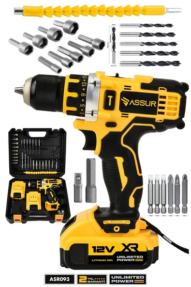 Assur 12V Çift Akü Şarjlı Matkap Metal Şanzıman Bakır Sargılı Akülü Vidalama ürün görseli