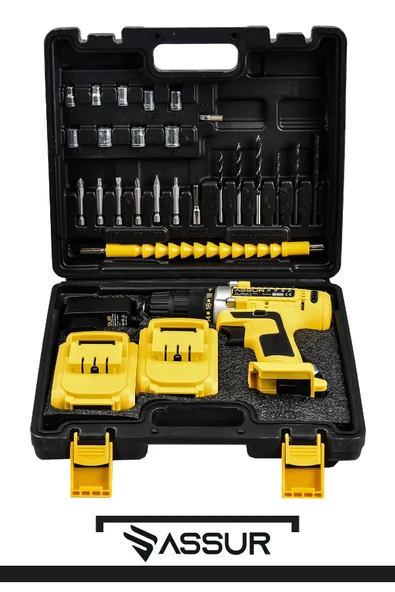 Assur 12V Çift Akülü Vidalama Çelik Şanzıman Bakır Sargılı Şarjlı Matkap - Resim 3