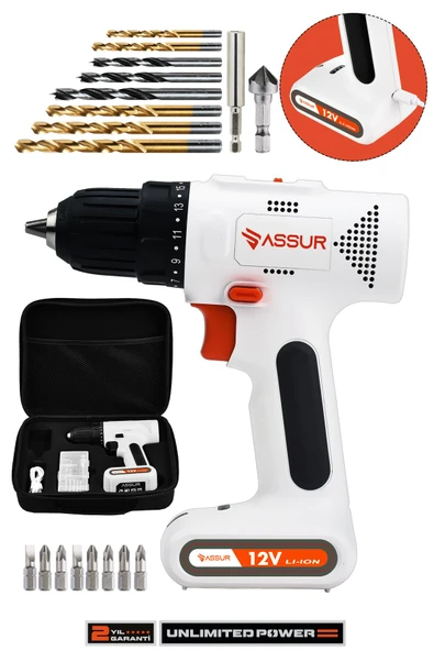 Assur 12V Type-C USB Şarjlı Akülü Vidalama Dahili Batarya Matkap - 1