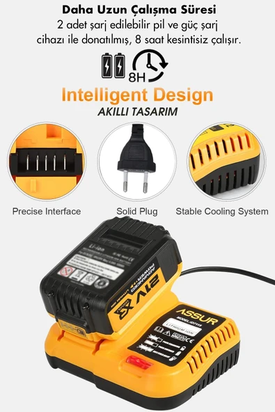 Assur Profesyonel 21V Akülü Vidalama Somun Sıkma Sökme Taşlama Kırıcı Delici Hilti 4'lü Set - 3