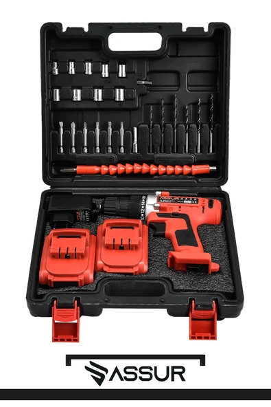 Assur 12V Çelik Şanzıman Bakır Sargılı Çift Akülü Şarjlı Matkap Vidalama - 3