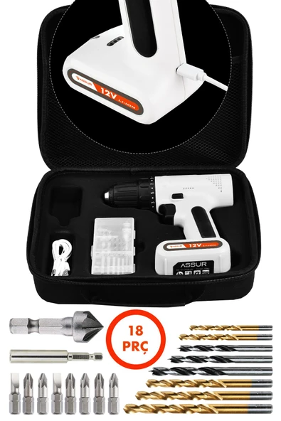 Assur 12V Type-C USB Şarjlı Matkap Dahili Batarya Akülü Vidalama - Resim 4
