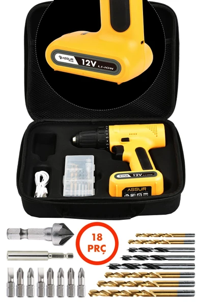 Assur 12V Type-C USB Şarjlı Akülü Vidalama Dahili Batarya Matkap - 3