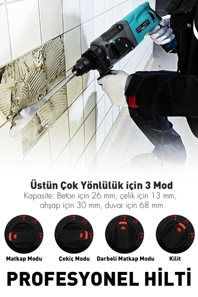 Assur 850W Darbeli Metal Şanzıman Kırıcı Delici Hilti Matkap - 3