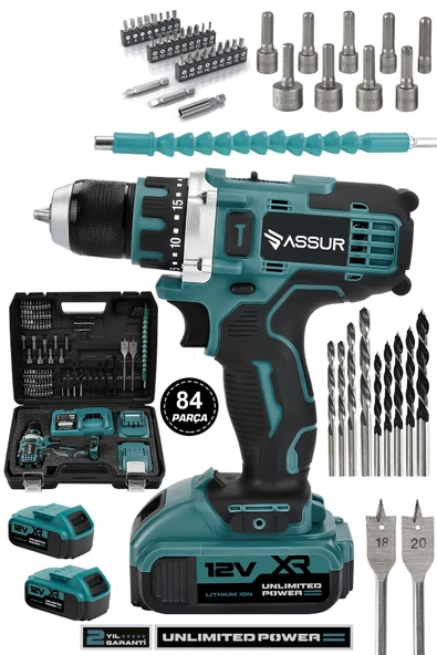 Assur 12V Çift Akülü Metal Şanzıman Şarjlı Matkap Akülü Vidalama ürün görseli 1