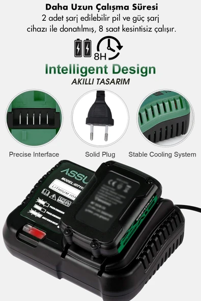 Assur 21V Bakır Sargı Kömürsüz Motor Çelik Mandren Darbeli Şarjlı Matkap Akülü Vidalama - Resim 3