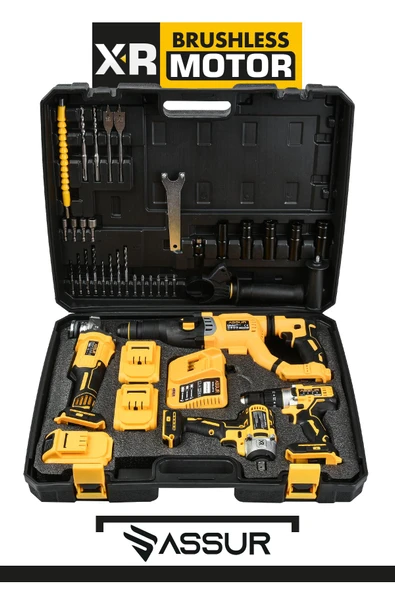 Assur Profesyonel 21V Akülü Vidalama Somun Sıkma Sökme Taşlama Kırıcı Delici Hilti 4'lü Set - 2