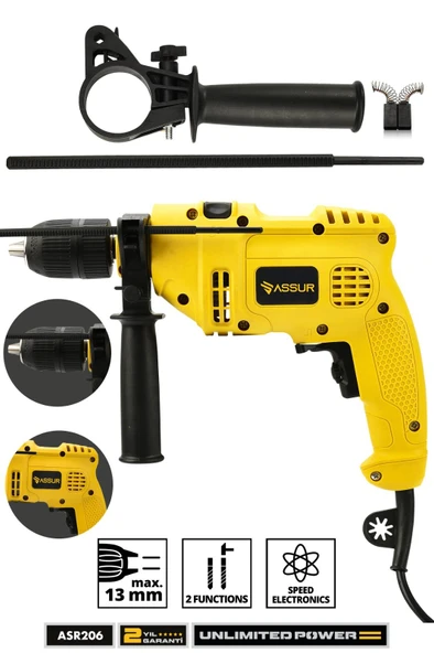 Assur 500W Darbeli Metal Şanzıman 13mm Elektrikli Matkap - 1