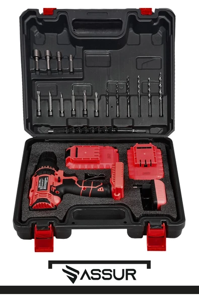 Assur 12V Metal Şanzıman Çift Akülü Bakır Sargı Akülü Vidalama Şarjlı Matkap - 2