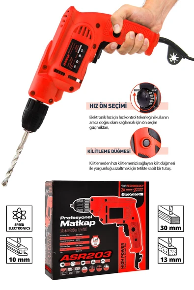 Assur 580W Metal Şanzıman 10mm Elektrikli Matkap - 2