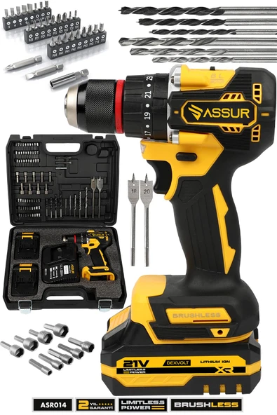 Assur 21V Bakır Sargı Kömürsüz Motor Çelik Mandren Darbeli Şarjlı Matkap Akülü Vidalama ürün görseli 1