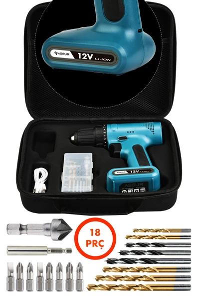 Assur 12V Type-C USB Şarjlı Matkap Dahili Batarya Akülü Vidalama - Resim 3