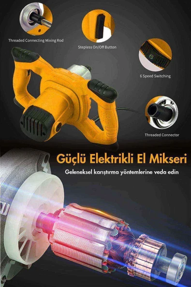 Assur Profesyonel 1800W Devir Ayarlı Elektrikli Alçı Boya Ve Harç Karıştırıcı Mikser - Resim 4