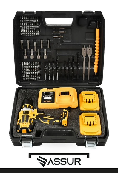 Assur 12V Çift Akü Şarjlı Matkap Metal Şanzıman Akülü Vidalama - Resim 2