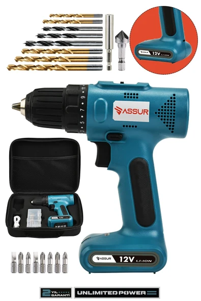 Assur 12V Type-C USB Şarjlı Matkap Dahili Batarya Akülü Vidalama ürün görseli 1