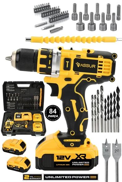 Assur 12V Çift Akü Şarjlı Matkap Metal Şanzıman Akülü Vidalama ürün görseli 1