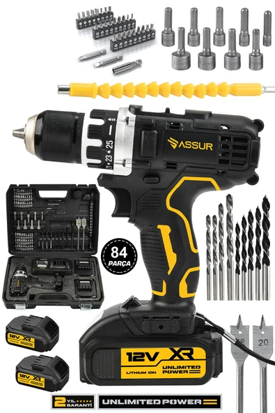 Assur 12V Çift Akülü Şarjlı Matkap Metal Şanzıman Bakır Sargılı Akülü Vidalama ürün görseli 1