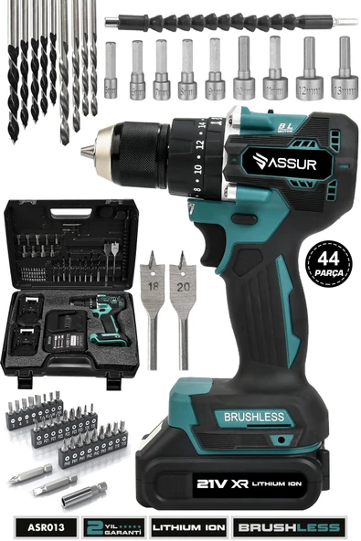 Assur Plus 21V 2.0Ah Bakır Sargı Kömürsüz Motor Çelik Mandren Darbeli Şarjlı Matkap Akülü Vidalama