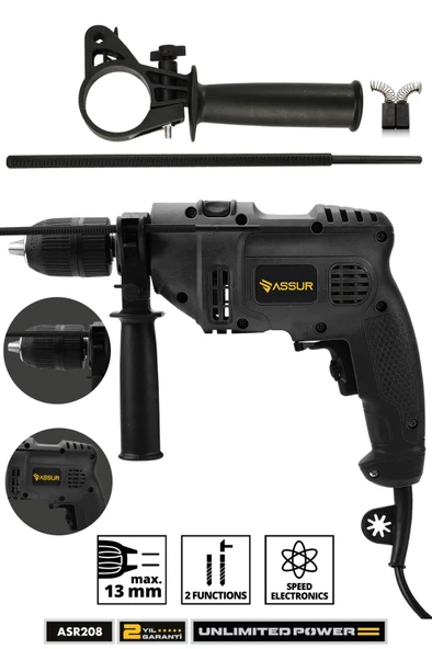 Assur 500W Darbeli Metal Şanzıman 13mm Elektrikli Matkap ürün görseli 1