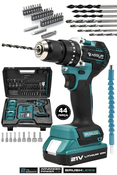 Assur Plus 21V Şarjlı Matkap Bakır Sargı Kömürsüz Motor Çelik Mandren Darbeli Akülü Vidalama