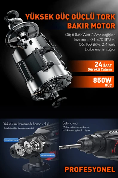 Assur 850W Darbeli Metal Şanzıman Kırıcı Delici Hilti Matkap - 4