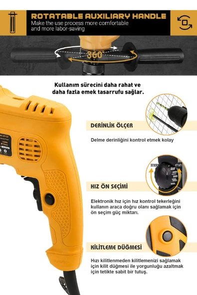 Assur 1100W Darbeli Metal Şanzıman 13mm Elektrikli Matkap - 2