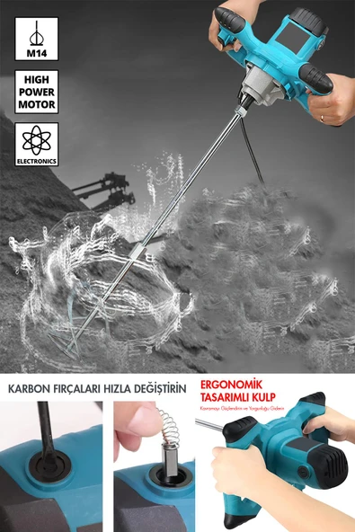 Assur Profesyonel 1800W Devir Ayarlı Elektrikli Alçı Boya Ve Harç Karıştırıcı Mikser - 4