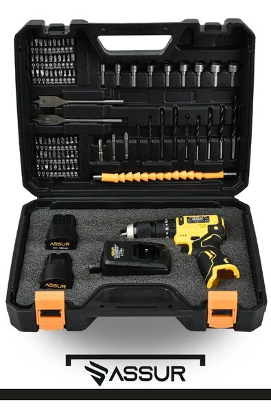 Assur 12V 13mm Çelik Mandrenli Şarjlı Matkap Akülü Vidalama 84 Parça - 4