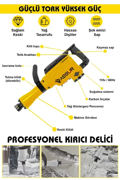Assur 1800W Darbeli 16 Kg Kırıcı Delici Hilti - 2