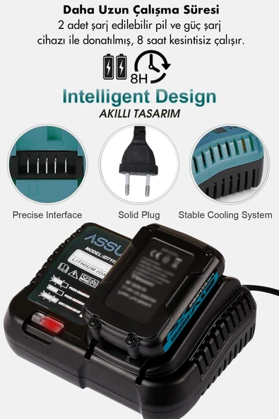 Assur Plus 21V Şarjlı Matkap Bakır Sargı Kömürsüz Motor Çelik Mandren Darbeli Akülü Vidalama - 3