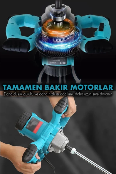 Assur Profesyonel 1800W Devir Ayarlı Elektrikli Alçı Boya Ve Harç Karıştırıcı Mikser - 5