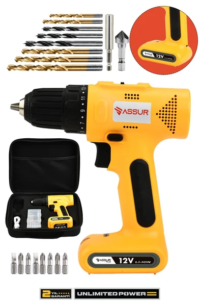 Assur 12V Type-C USB Şarjlı Akülü Vidalama Dahili Batarya Matkap ürün görseli 1
