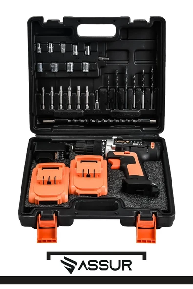Assur 12V Çelik Şanzıman Bakır Sargılı Çift Akülü Şarjlı Matkap Vidalama - Resim 3