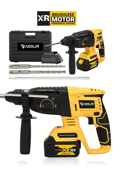 Assur 21V Kömürsüz Motor Darbeli Çift Akülü Şarjlı Kırıcı Delici Hilti 2-26mm