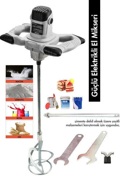 Assur Profesyonel 1800W Devir Ayarlı Elektrikli Alçı Boya Ve Harç Karıştırıcı Mikser - Resim 3